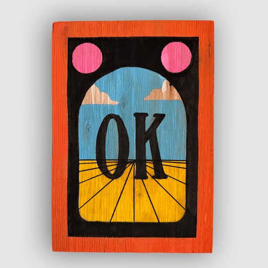 【原画】木製ウッドパネルアート『OK』